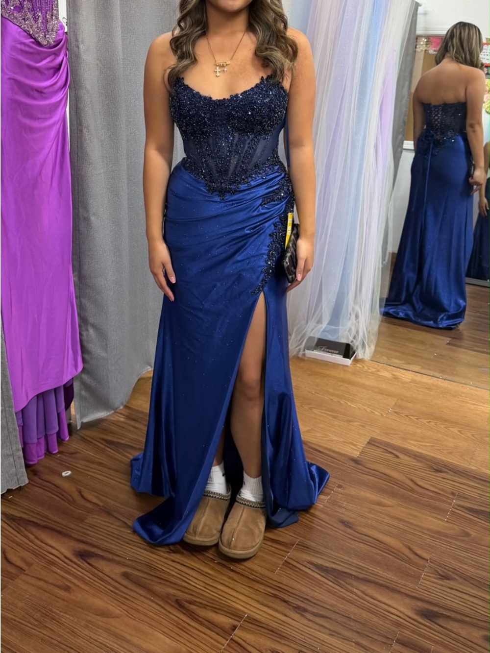 Elegant Strapless Backless Evening Gown in Deep Blue - Picture 2 of 3